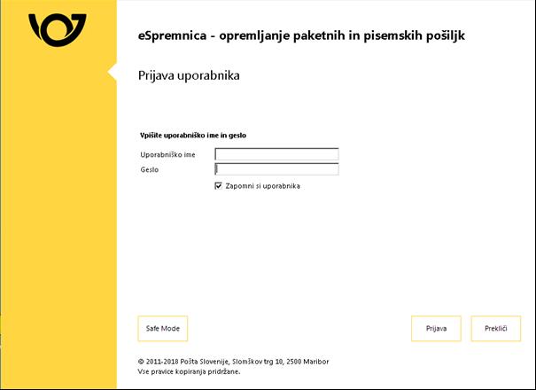 4.2 Prijava v aplikacijo Aplikacija se namesti na računalniku uporabnika. Do nje dostopate po ustaljenih postopkih (hitra povezava na namizju, z gumbom Start itd.).
