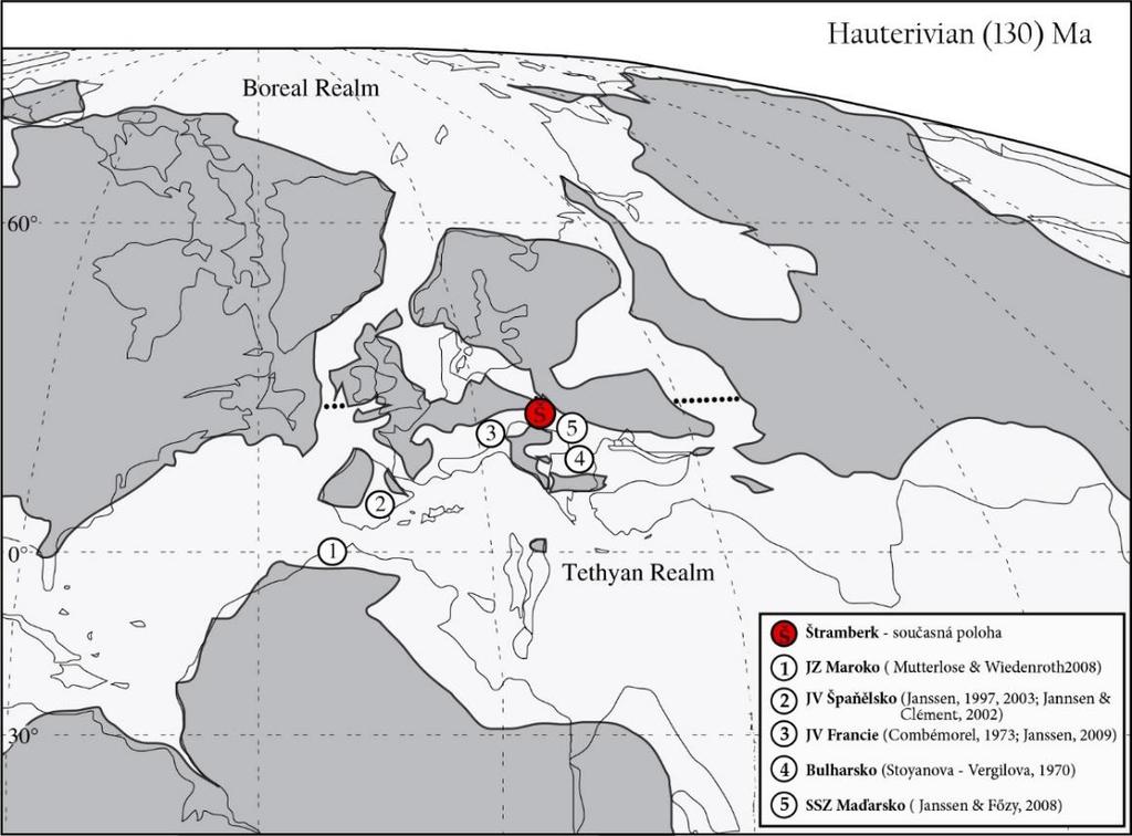 6 PALEOBIOGEOGRAFIE Během spodní křídy byli belemniti rozšířeni ve třech hlavních provinciích (mediteránní, boreální a indo-pacifické).