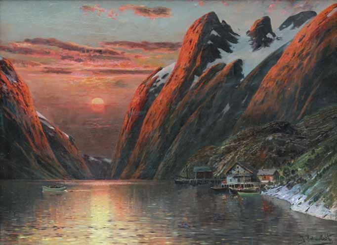 1 1. Johann Holmstedt (1851 1929) Jezero v červáncích olej, plátno, 73,5 x 100 cm, sign. PD J. Holmstedt, rám, Johann Holmstedt, malíř severských fjordů, se narodil v Hordaland v Norsku v roce 1851.