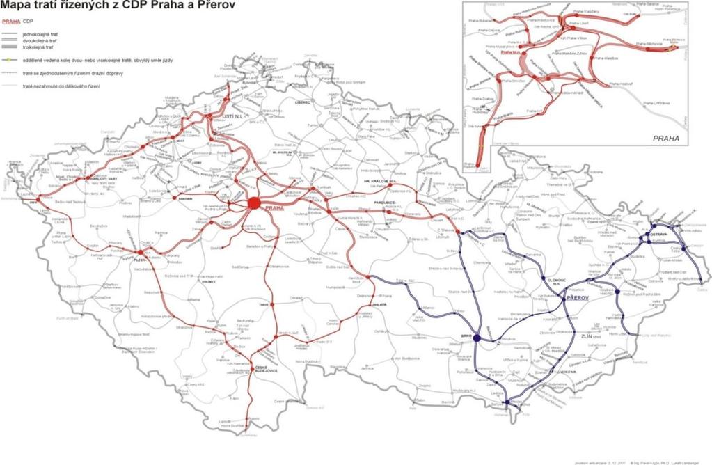 Obrázek č. 7: Cílový stav dálkově řízených tratí z CDP Praha a z CDP Přerov. 2.3.6.