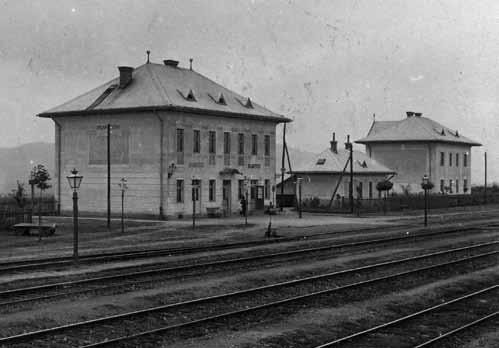 Drahotuše, dobový pohled na železniční stanici, 1909 1920 (Sbírka Mojmír Leštinský).