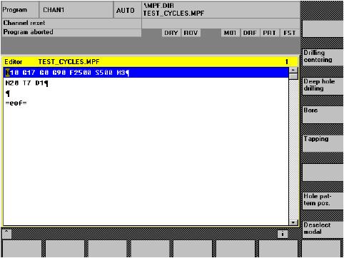 Volba vrtacích vzorů: Do cyklů CYCLE81, CYCLE87 a CYCLE89 není možné dosazovat parametry pomocí této podpory.