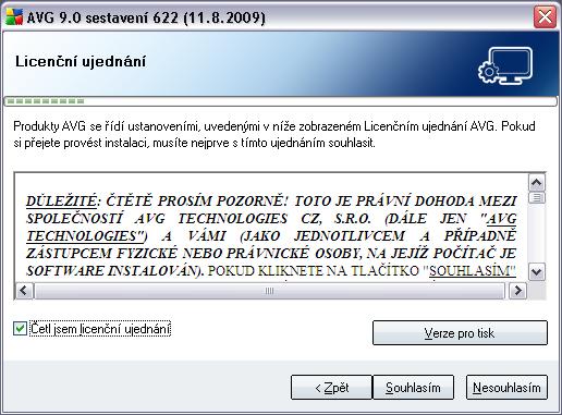 5.2. Licenční ujednání V dialogu Licenční ujednání najdete plné znění závazné licenční smlouvy AVG.