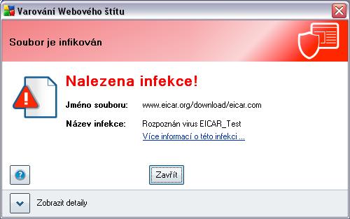 8.6.3. Nálezy Webového štítu Webový štít kontroluje v reálném čase obsah webových stránek nebo souborů stahovaných z Internetu.