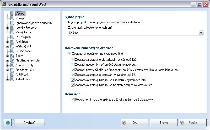 9. Pokročilé nastavení AVG Dialog pro pokročilou editaci nastaveni programu AVG 9 Anti-Virus se otevírá v novém okně Pokročilé nastavení AVG.