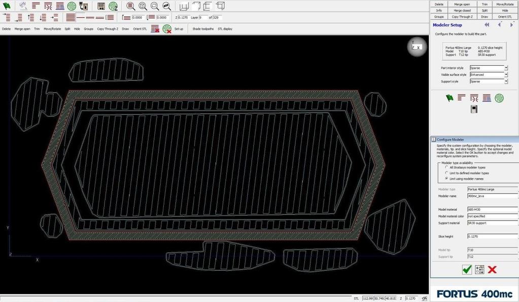 FSI VUT BAKALÁŘSKÁ PRÁCE List 23 3.3 Výroba na stroji Fortus 400mc Stroj Fortus 400mc, z produkce firmy Stratasys, využívající technologii fused deposition modeling je řízen pomocí softwaru Insight.