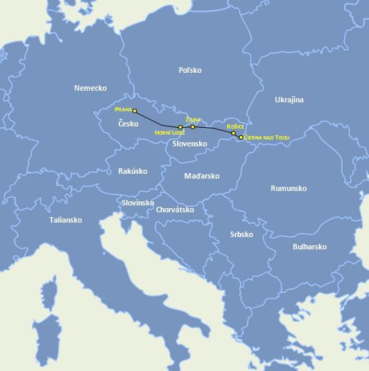 The RFC 9 runs in the following two countries: the Czech Republic and the Slovak Republic, between the cities of Praha Žilina Čierna