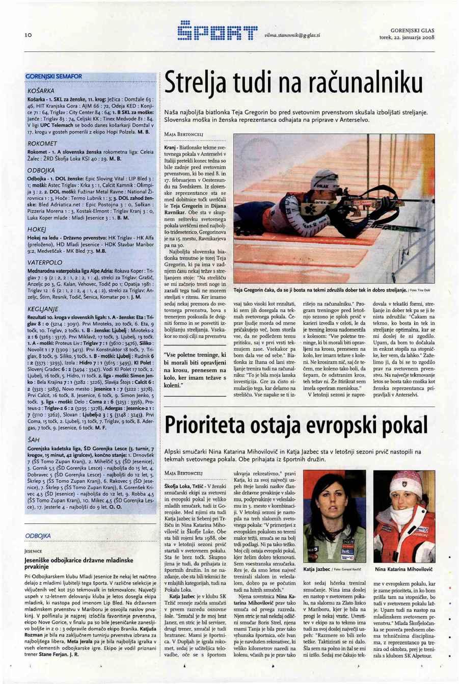 lo :::: viltna.stanovnik@g-glas.si GORENJSKI SEMAFOR KOŠARKA Košarka -1. SKL za ženske, n.