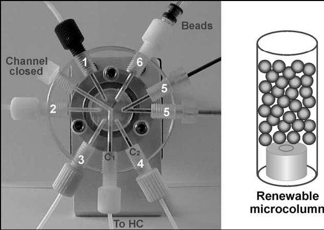 Teoretická část 3.1.4. Bead injection (BI) SIA technika umožňuje použití pevných částic v takzvané konfiguraci jet-ring cely [ 12 ], jejímž principem je aspirace pevných částic (tzv.