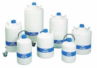 ZÁSOBNÍ NÁDOBY NA TEKUTÝ DUSÍK Netlakové zásobní nádoby TR (Cryopal) Netlakové kontejnery pro skladování a přepravu tekutého dusíku používané jako zásoba pro ruční doplňování menších