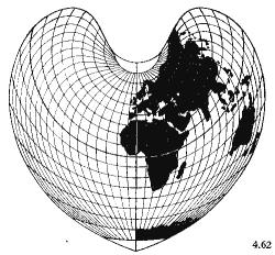 sinusoidální průběh,, délkojevné podél ϕ = ±49,68 = r Rigobert Bonne, 175, pseudokonické ρ = r.tgδ y = ρ + arcϕ π + arc ρ p = r.