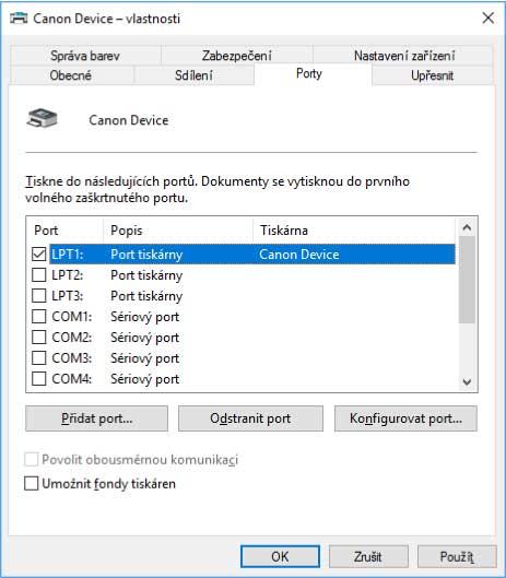 Změna nastavení podle prostředí používání 4 5 V dialogovém okně [Porty tiskáren] vyberte v nabídce [Dostupné typy portů] možnost [Standard TCP/IP Port] klikněte na tlačítko [Nový port].