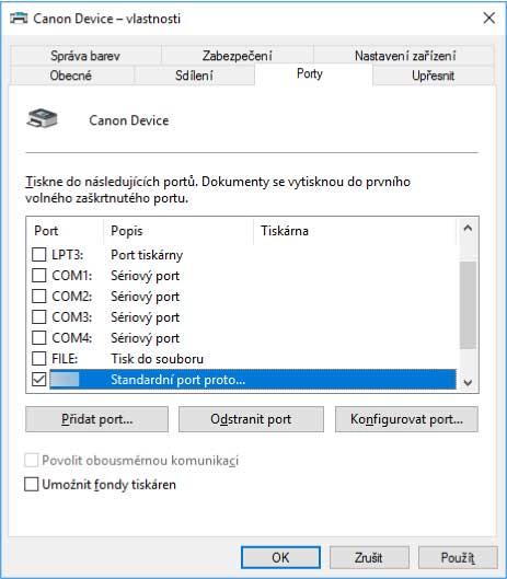 Změna nastavení podle prostředí používání 6 7 8 Klikněte na tlačítko [Dokončit]. V dialogovém okně [Porty tiskáren] klikněte na [Zavřít]. Klikněte na tlačítko [Konfigurovat port]. 9 Nastavte port.