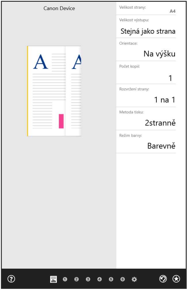 Tisk POZNÁMKA Pokud se zobrazí standardní obrazovka nastavení tisku systému Windows a liší se od výše uvedené obrazovky, důvodem může být chyba prostředí, nastavení nebo stav instalace ovladače.