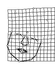 a) b) Obrázek 7.20: vizualizace RW10, pomocí deformační mřížky je zobrazen vliv RW10. a) hraniční tvar záporných hodnot, b) hraniční tvar kladných hodnot 7.
