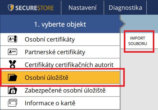 24 - Import souboru do zabezpečeného úložiště Funkci uživatel nalezne v objektu Zabezpečené Osobní úložiště a v detailu objektu Import souboru.