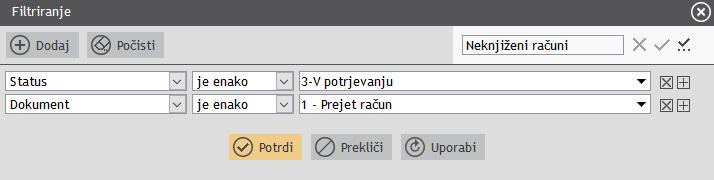 Zaradi navedenih sprememb predlagamo uporabo filtra»gk«(filter sedaj) 2.
