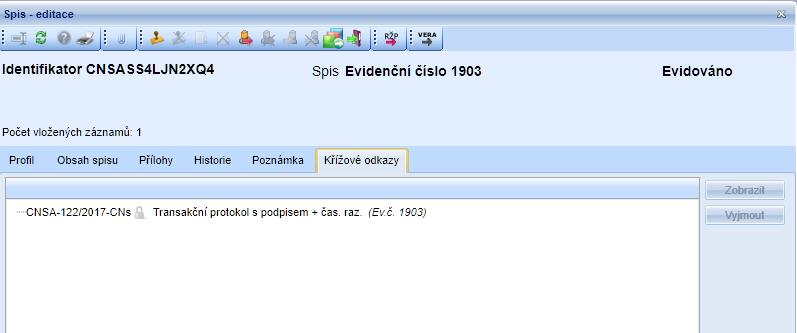 Ddatek k manuálu verze 1.30 V řádkvém zbrazení, neb na detailu spisu, p kliknutí na iknu dkazu, se tevře kn Vlžení spisu jak křížvéh dkazu.