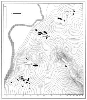 PALEOLIT A MEZOLIT Obr. 12. Detailní mapka pavlovského mikroregionu (gravettské lokality Dolní Věstonice II, III, I, Pavlov I, II, III).