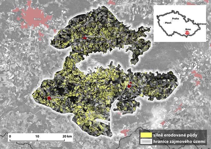 Obrázek 16: Silně erodované půdy na základě klasifikace dat z družice Sentinel-2A Shrnutí využitelnosti satelitních multispektrálních dat pro monitoring eroze Výsledky analýzy dat pro testovací