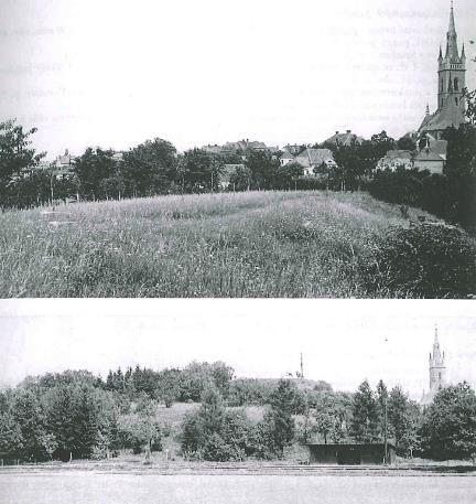 Obr. 8 Čáslavský hrádek. Nahoře: náhorní plošina, dole: celkový pohled (Zápotocký 1998, obr.