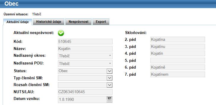 V záložce Export zvolte typ podřazeného prvku, pro který bude soubor vytvářen, dále formát souboru a zda požadujete zobrazit aktuální či zrušené prvky.