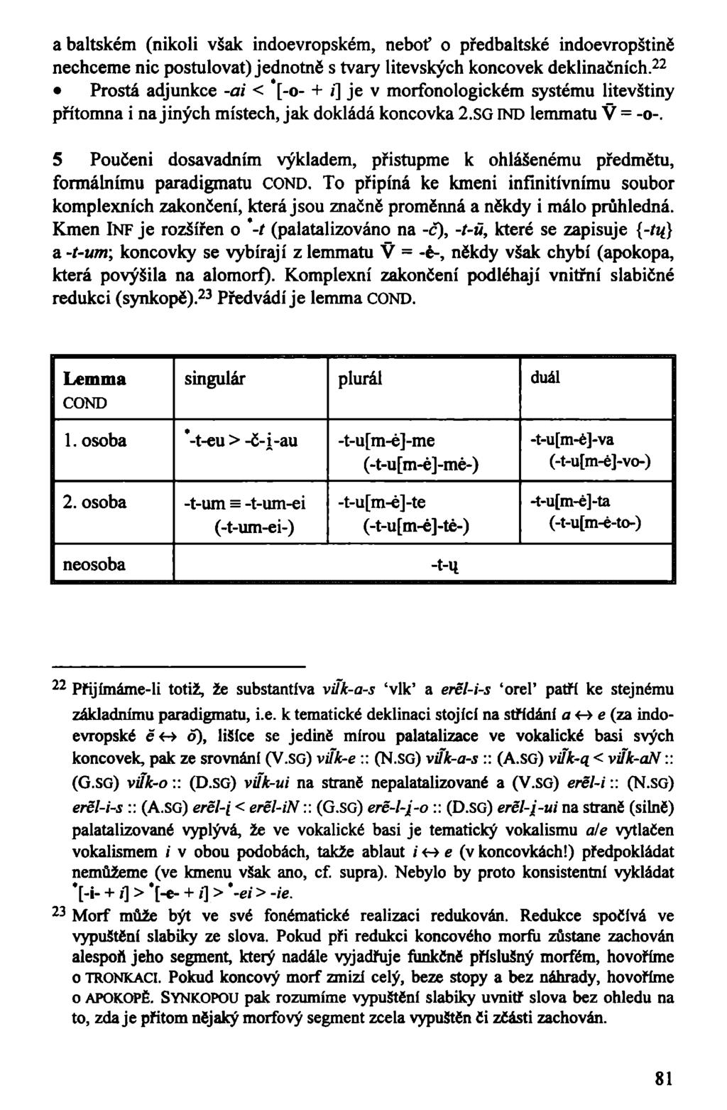 a baltském (nikoli však indoevropském, neboť o předbaltské indoevropštině nechceme nic postulovat) jednotně s tvary litevských koncovek deklinačních.
