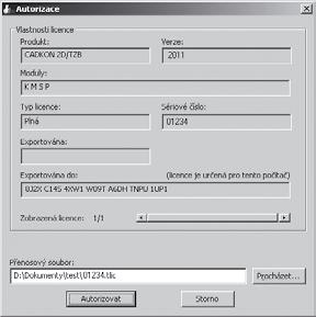ikonu Start CADKONu (nebo na kteroukoli jinou ikonu CADKONu-2D) a v zobrazeném dialogovém panelu Autorizace CADKONu klepněte na tlačítko Autorizace produktu.