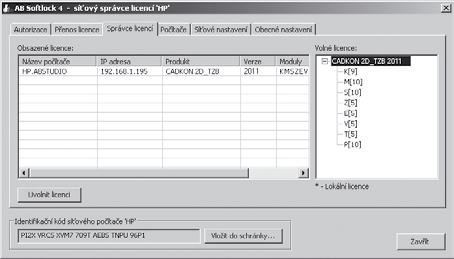 Vyhledání správce licencí na síti nastavení pro klienta Na počítači, kde je instalován lokálně CADKON-2D, který bude využívat plovoucí síťovou licenci je nutné provést následující nastavení.