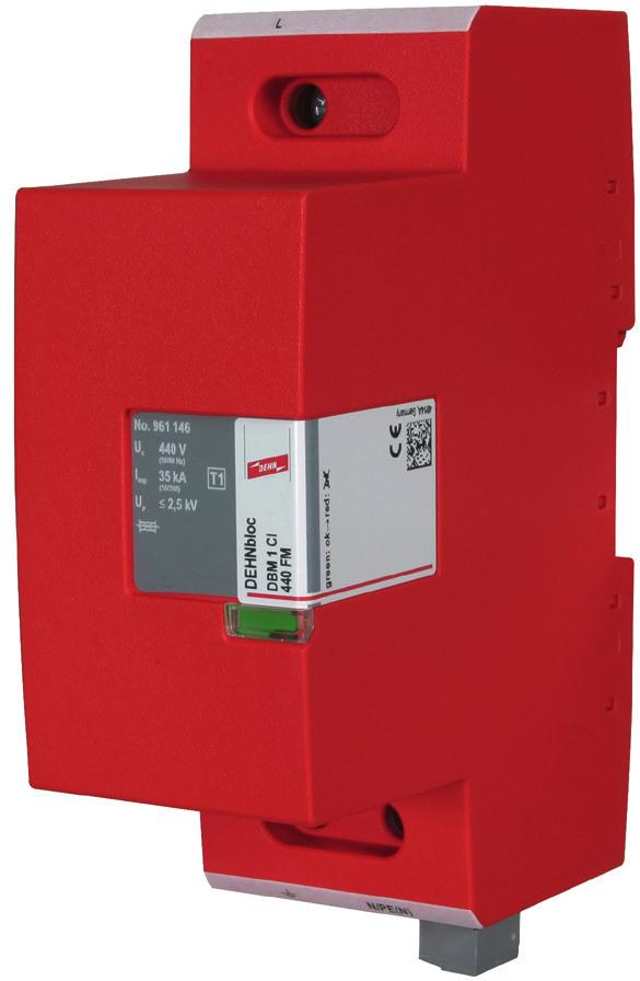 DEHNbloc Maxi S Svodič Typ s integrovaným předjištěním Bezsvodový svodič bleskových proudů s integrovaným předjištěním je vhodný pro přímou instalaci na silnoproudé sběrnice v průmyslových rozvodnách.
