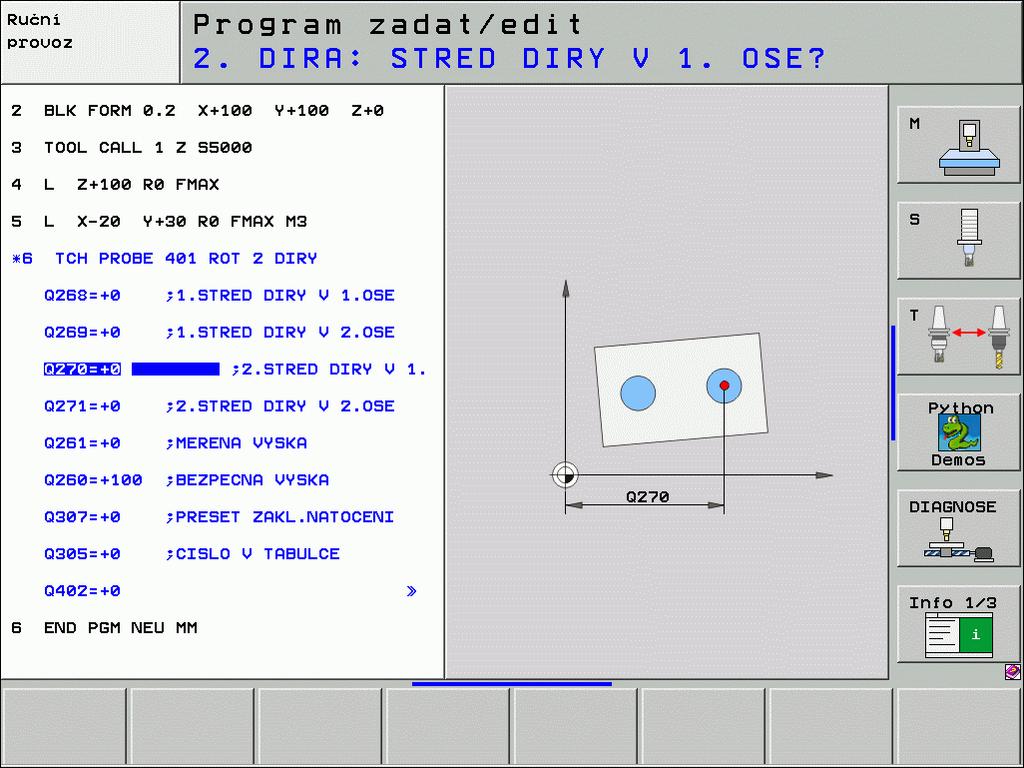 Cykly dotykové sondy v ručním provozním režimu a v režimu el.
