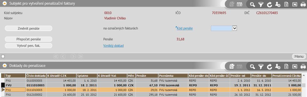 Slouží k vytváření a evidenci penalizačních faktur vydaných, kterými penalizujeme odběratele. Vydané penalizační faktury se vytvářejí v činnosti 1.3.3.2 Vytvoření penalizačních faktur.