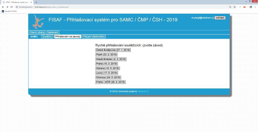 V sekci hromadného přihlašování na závody se vám zobrazí pod sebou