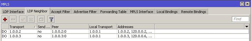 VYTVOŘENÍ SÍTĚ MPLS A MPLS VPN 4.2.1 Konkrétní příklady konfigurace prvků MikroTik Konfigurace v klikací části Winboxu: IP Addresses, zde nastavíme potřebné IP adresy všem rozhraním.