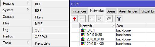 8 Nastavení IP adres prvku MK1 Nastavení směrovacího protokolu OSPF (obrázek 4.9): Routing OSPF Networks Add Network: 1.0.