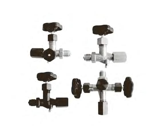 DV TV MANOMETRICKÝ VENTIL dvoucestný, třícestný, mosazný, ocelový, nerezový GAUGE VALVE two-way, three-way, brass, steel, stainless POUŽITÍ: Pro uzavření a otevření přívodu média do manometru,