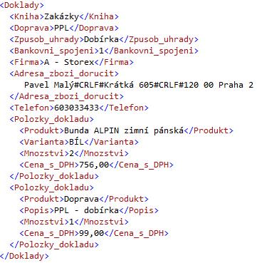 Příklad xml struktury