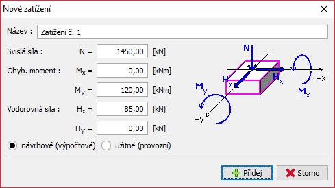 Následně v rámu Zatížení definujeme zatížení iloty.
