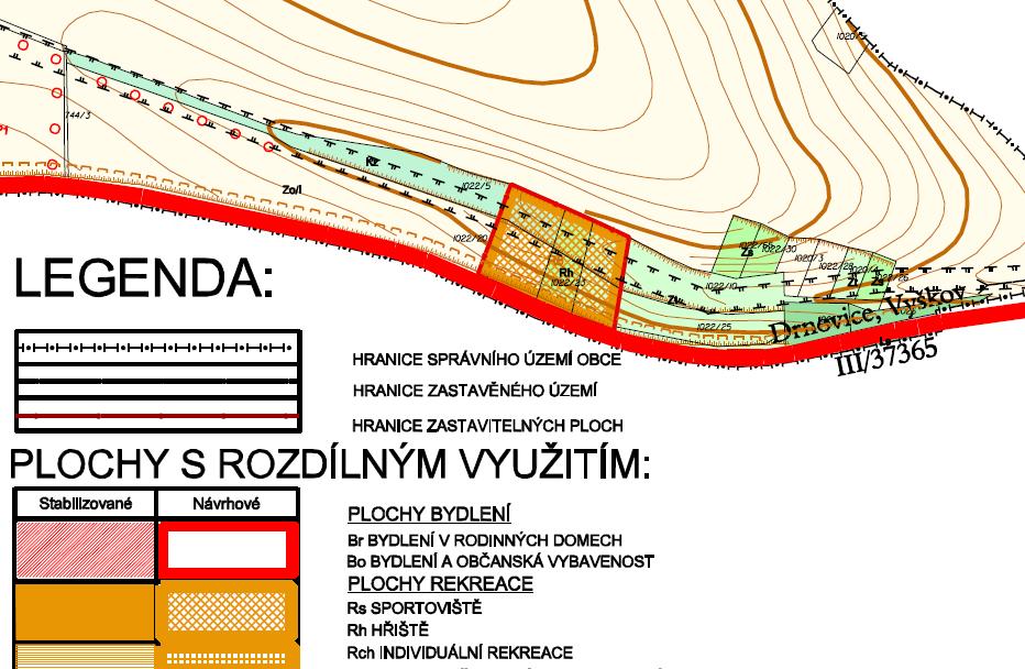 Pozemky p.č. 1022/57 (PK) a p.č. 1023/16 (PK) jsou svažité jižním směrem, přičemž severní část je silně svažitá. Po pozemku p.č. 1023/16 vede vodní tok, z části zatrubněný. Na pozemku p.č. 1022/56 se nacházejí neudržované náletové dřeviny.