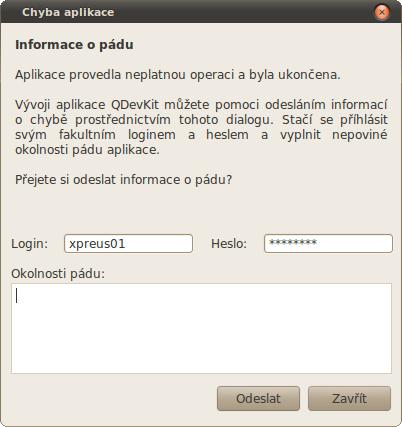Obrázek 16: Chybový dialog Školní server na kterém bude nasazena webová část aplikace, je přístupný prostřednictvím zabezpečeného protokolu HTTPS, což znamená, že aplikace musí zpracovat zasílané