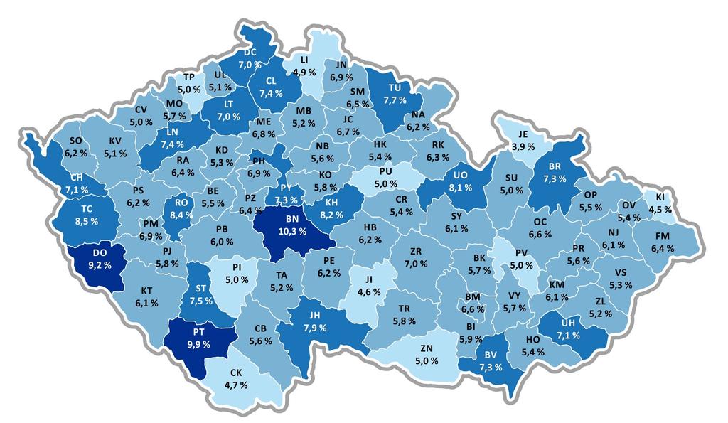 TOKS: Pozitivita TOKS v okresech TOKS negativní, TOKS pozitivní (15120; 15121) (2017, věk 50+, N = 641 956) Zdroj dat: PZP Pozitivita