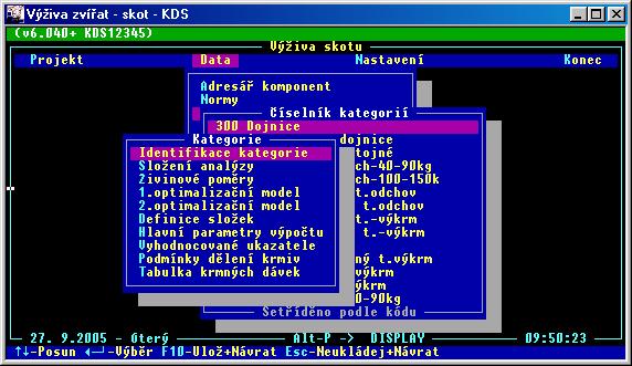 Z menu vyberte položku 1. optimalizační model nebo položku 2. optimalizační model. Dojde k zobrazení seznamu živinových ukazatelů vybraných v menu Složení analýzy a živinových poměrů vybraných v menu Živinové poměry.