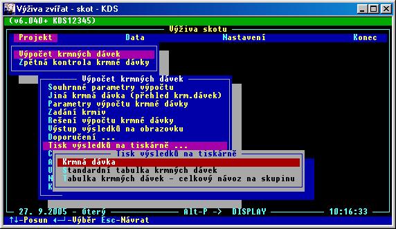 Tisk výpočtů z nabídky Čtení výpočtu krm. dávek z archívu V menu Výpočet krmných dávek v položce Čtení výpočtu krm. dávek z archívu je možné tisknout libovolné výpočty z celého archívu.