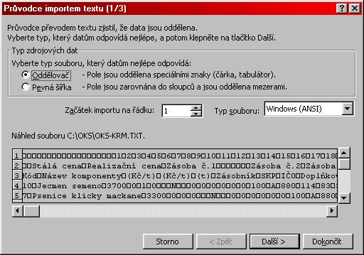 Položku Typ souboru nastavte na hodnotu Windows (ANSI) a použijte tlačítko Další.