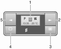 124 Klimatizace Časovač (typ A) 1 Displej : Zobrazuje předvolbu, aktuální čas nebo nastavený čas, teplotu, Y, Ö a x 2 l : Nastavení vyšší hodnoty 3 7 : Dlouhé stisknutí: zapnutí topení, krátké