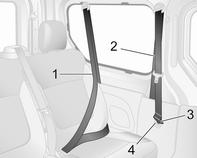 Bezpečnostní pásy na zadních sedadlech Pro druhou řadu sedadel vždy použijte přední bezpečnostní pásy 2 (umístěné za druhou řadou sedadel).