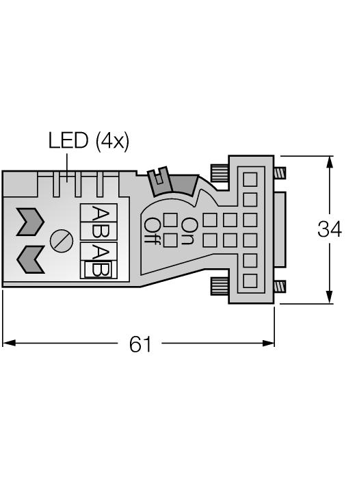 0 mm, kovové pouzdro, 12 Mbit/S, odpojitelný zakončovací odpor, pro PROFIBUS-DP Rozměrový náčrtek FW-D9TLEDKU9XX-G- FC-ME-SH-8.