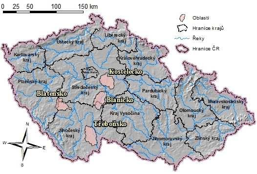 Obr. 3: Umístění zájmových oblastí. 2 ZÁJMOVÉ OBLASTI Zájmové oblasti byly vymezeny s ohledem na hydrologické poměry, tj. jako povodí.