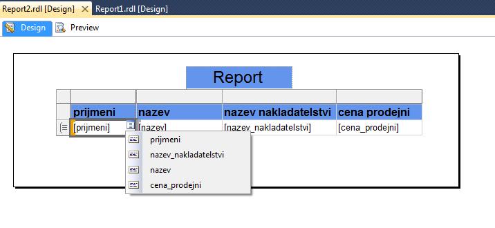 Obrázek 23 Naplnění tabulky daty zdroj: autorka 10) Hotový report je nyní potřeba nahrát na Report Server. Toho lze docílit dvěma způsoby: a.