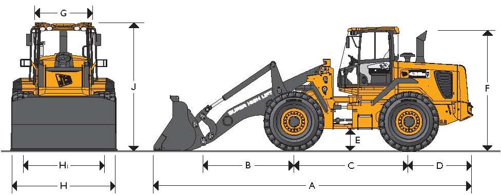 Standardní zdvih. ramena VZ ramena SVZ ramena A Celková délka se standardní lžící 6.926 mm A Celková délka se standardní lžící 7.282 mm 7.726 mm B Přední náprava až rychloupínání C Rozvor 1.143 mm 3.